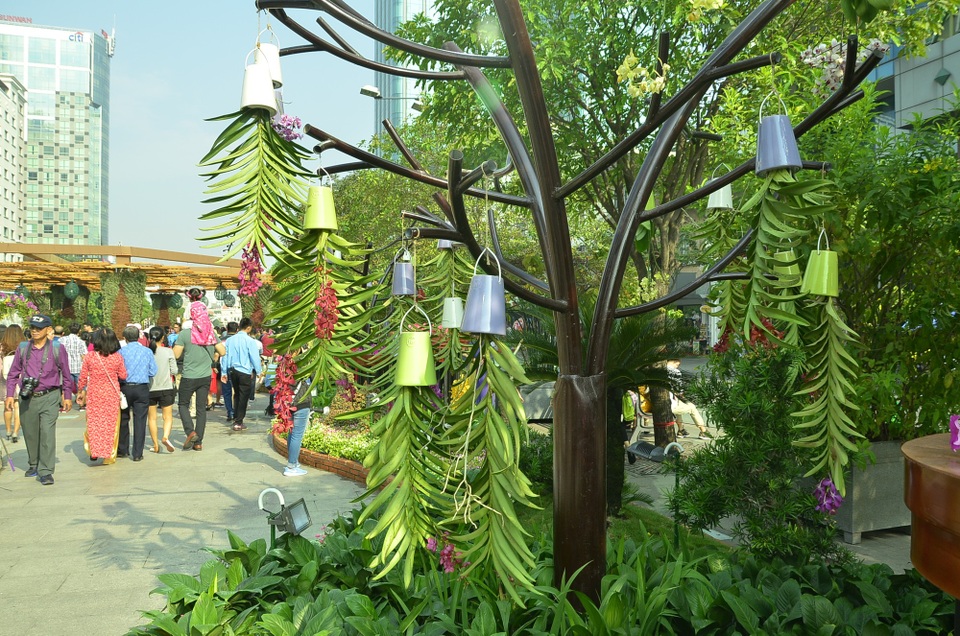 Người Sài Gòn du xuân sớm trên đường hoa Nguyễn Huệ - 12 Những chậu lan treo ngược trên đường hoa