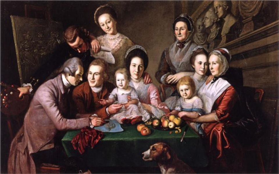 Chân dung những chú chó xuất hiện trong siêu phẩm hội họa - 17 Bức “The Peale Family” (Gia đình Peale - 1809) được thực hiện bởi họa sĩ người Mỹ Charles Willson Peale.