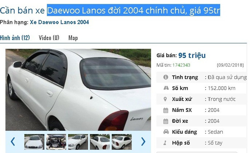 Loạt ô tô cũ chính hãng giá dưới 100 triệu đồng này đang rao bán đầu năm - 2
Một chiếc Daewoo Lanos đời 2004 chính chủ được rao bán giá 95 triệu đồng
