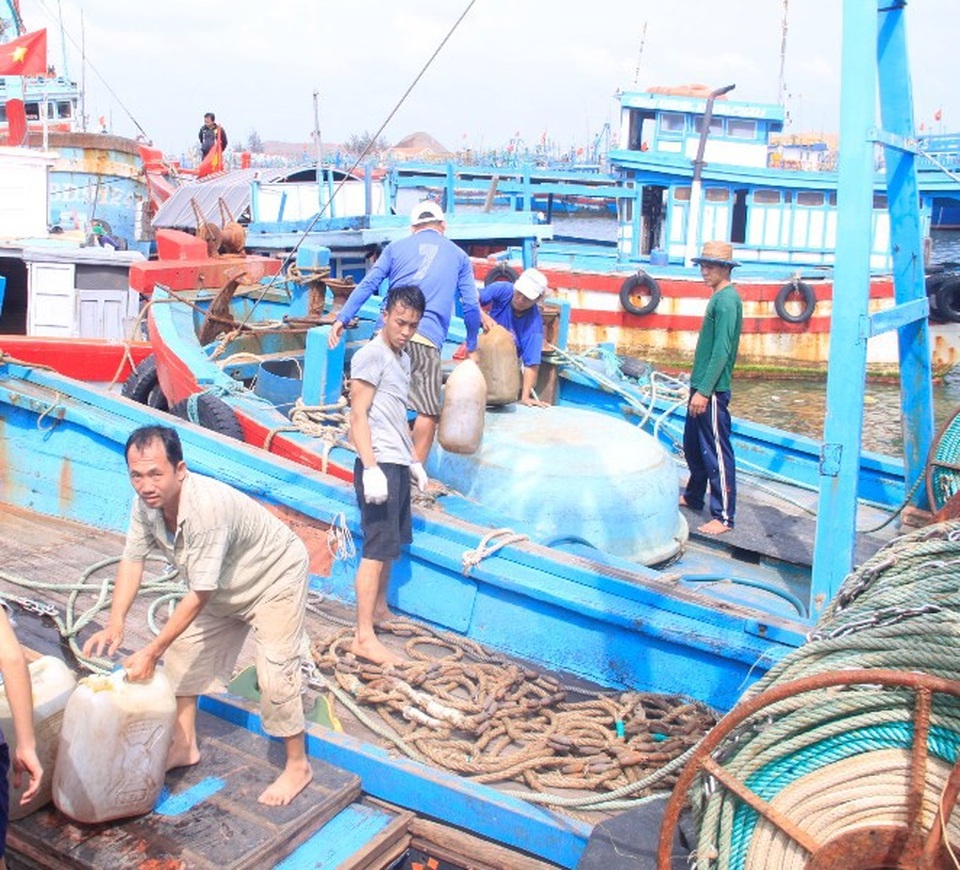 Ngư dân hối hả mở chuyến biển đầu năm - 4 Hàng chục tàu cá tại cảng Quy Nhơn đang nạp nhiên liệu.