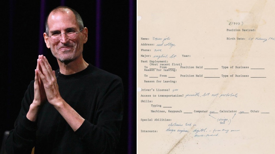 Đơn xin việc đầy lỗi chính tả của huyền thoại Steve Jobs được đấu giá cao ngất ngưởng - 1 Tài liệu không xác định vị trí mà Jobs đã ứng cử.