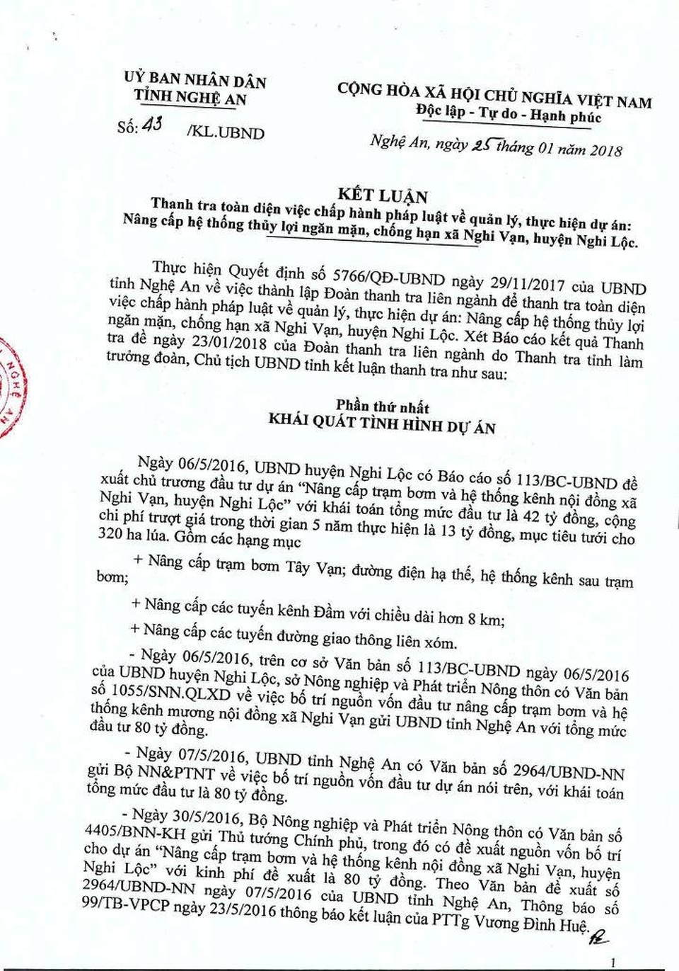 Khuất tất ở một dự án chống hạn 80 tỷ tại Nghệ An! - 5 Kết luận một số sai phạm tại dự án 80 tỷ đồng.