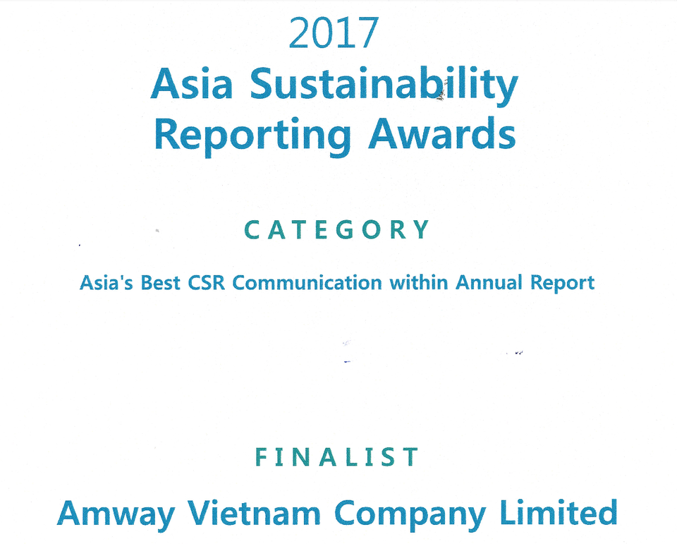Amway nằm trong top 4 doanh nghiệp có báo cáo phát triển bền vững tốt nhất châu Á 2017 - 1
Amway nằm trong top 4 doanh nghiệp có báo cáo phát triển bền vững tốt nhất châu Á 2017