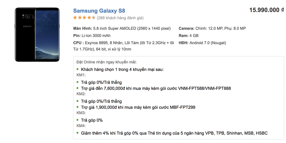Galaxy S8, S8+ giảm 2,5 triệu đồng trước thời điểm Galaxy S9 "đổ bộ" - 1 Giá bán Galaxy S8 được niêm yết mới