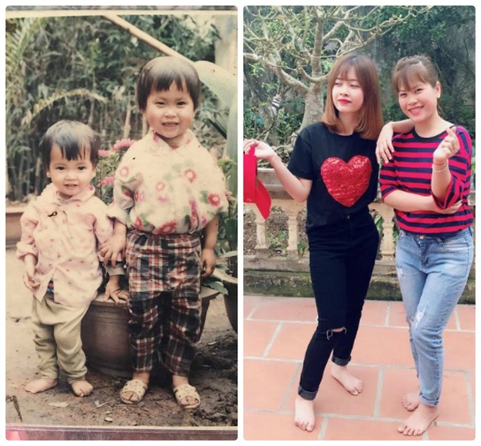Trào lưu khoe ảnh “ai rồi cũng lớn chỉ tình cảm không đổi thay” gây sốt - 2 Hai chị em Hiền và Oanh ngày nhỏ và hiện tại (ảnh: NVCC)