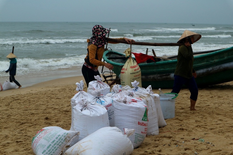 Ngư dân phấn khởi vì được mùa ốc ruốc - 8 Mỗi bao người dân có thể bán được khoảng 400 ngàn/bao