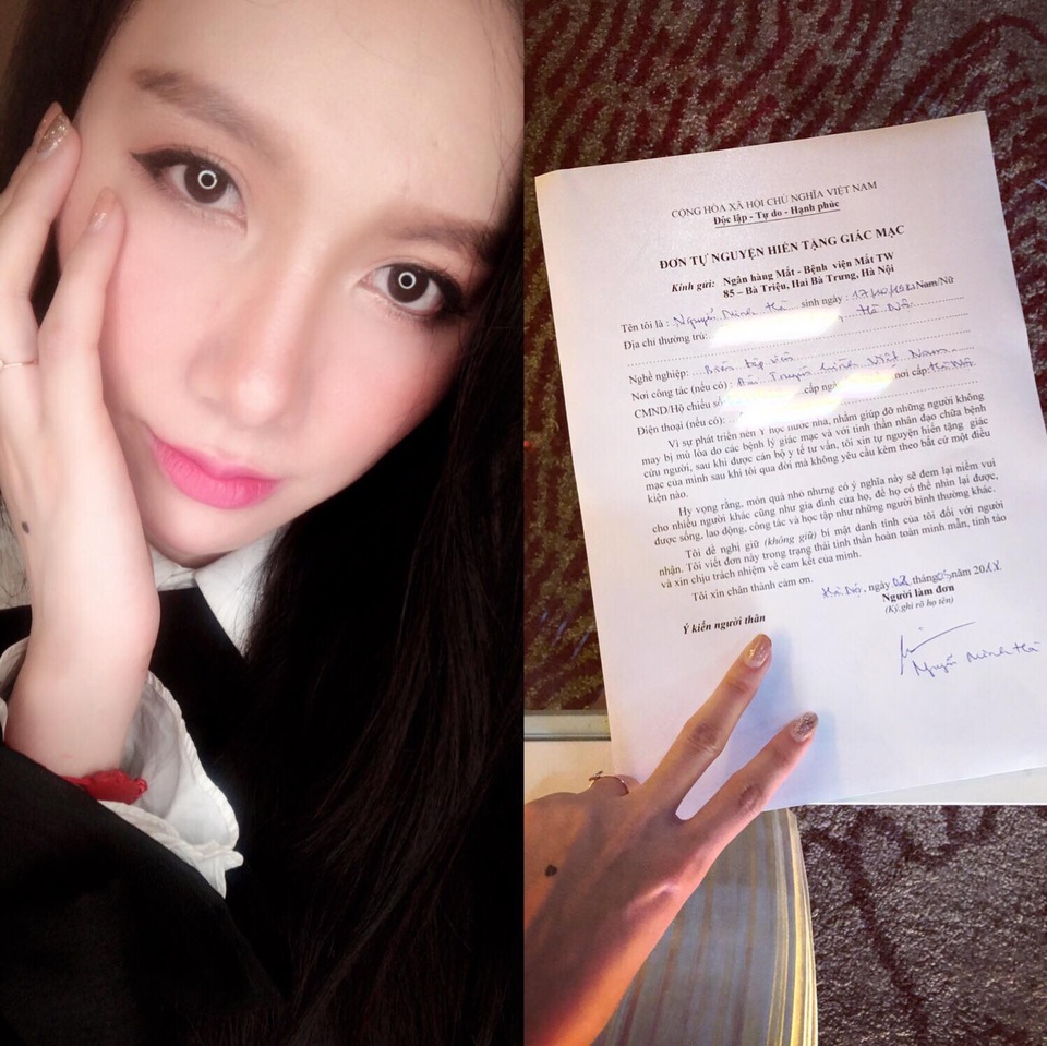 BTV Minh Hà, Hạnh Phúc bất ngờ làm đơn hiến giác mạc - 2 Minh Hà cũng chia sẻ đơn tự nguyến hiến tạng giác mạc cho Ngân hàng Mắt - Bệnh viện Mắt TW.