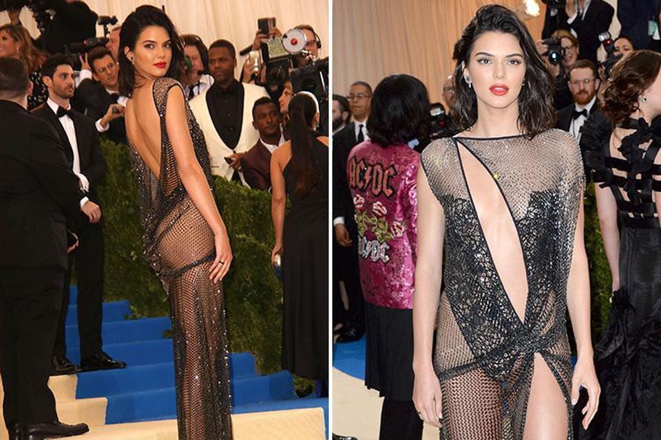 Người mẫu Mỹ Kendall Jenner (22 tuổi) xuất hiện tại một đêm tiệc thời trang đình đám của giới sao Mỹ với bộ đầm lưới vừa trong suốt vừa cắt xẻ táo bạo.
