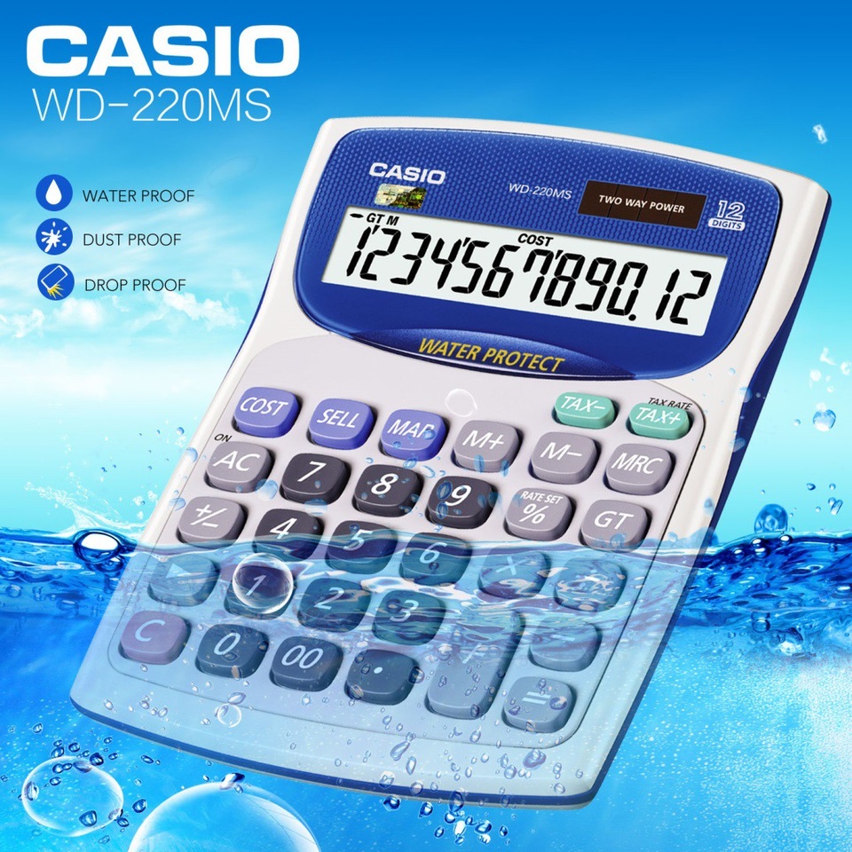 Chợ bẩn, công trường bụi, và giải pháp chống bụi, chống nước mang tên WD-220MS - 4 Kết hợp các chữ số lại với nhau, ta có một chiếc máy tính CASIO WD-220MS và WM-220MS để bàn bền bỉ, chống bụi, chống nước, trong khi các sản phẩm máy tính để bàn khác nằm cùng phân khúc chưa được CASIO trang bị cho tính năng này.
