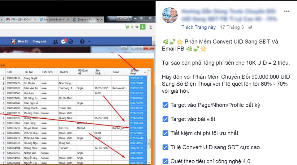 Đây là cách Facebook "lấy tiền" từ hơn 1 tỷ người dùng - 6 Phần mềm chuyển đổi từ UID sang SĐT và email.