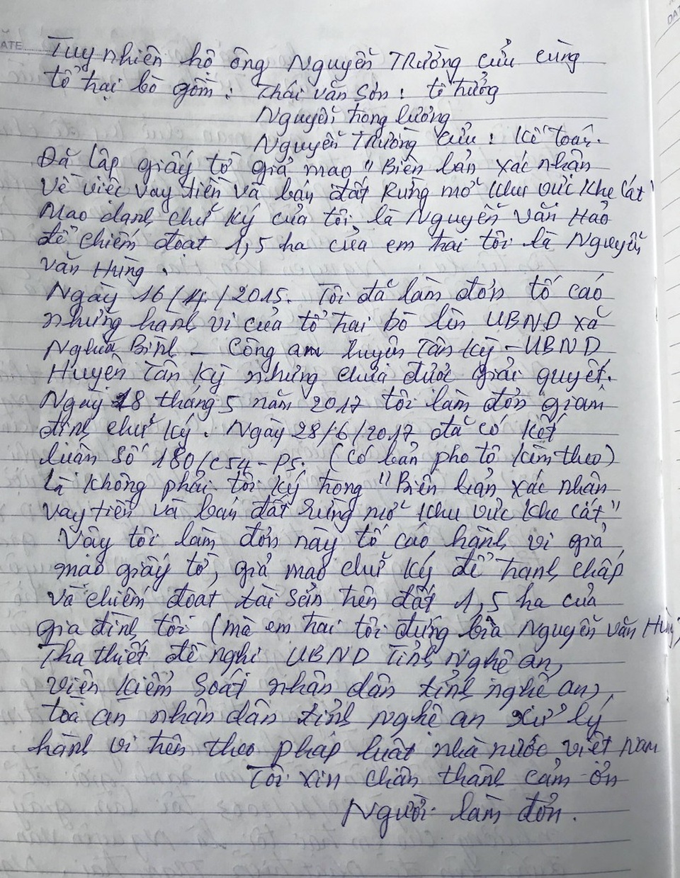 Giả mạo chữ ký chiếm đất rừng người khác! - 2 Đơn của gia đình ông Hảo, ông Hùng gửi tới Báo Dân trí.