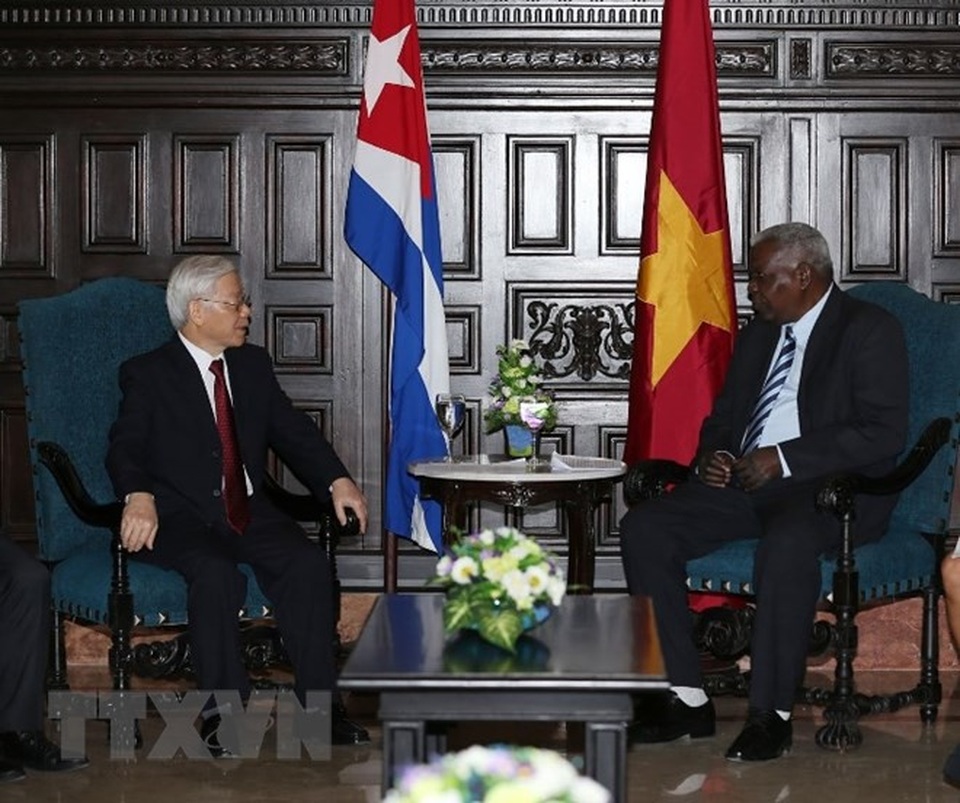 Tổng Bí thư Nguyễn Phú Trọng hội kiến Chủ tịch Quốc hội Cuba Esteban Lazo Hernándes - 1
Tổng Bí thư Nguyễn Phú Trọng hội kiến với Chủ tịch Quốc hội Cuba Esteban Lazo Henández