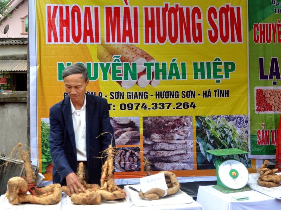 Trồng 3 sào củ mài, người cựu chiến binh lãi ròng 150 triệu đồng/năm - 5 Ông Hiệp trong một giới thiệu sản phẩm củ mài do gia đình ông sản xuất.