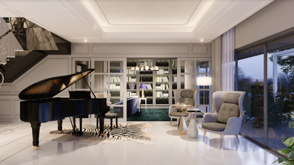 Khám phá bí mật của 12 căn pool villa độc nhất tại Diamond Island - 4
Thư viện sang trọng nằm bên cạnh khu vườn xanh mát