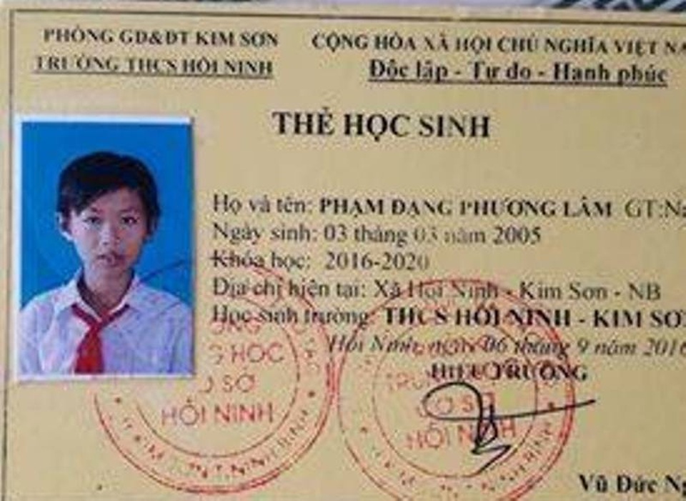 Nam sinh lớp 7 mang cặp sách đi học rồi… mất tích - 1
Ảnh chân dung cháu Lâm trong tấm thẻ học sinh.