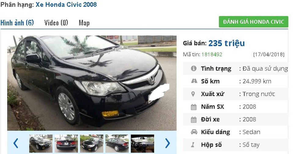 Những chiếc ô tô Honda cũ này đang rao bán tầm giá 200 triệu đồng tại Việt Nam - 1
Chiếc Honda Civic đời 2008, màu đen này đang cần bán gấp, với mức giá rao bán là 235 triệu đồng. Xe được giới thiệu là máy gầm êm, điều hoà rét, nội ngoại thất sạch sẽ. Xe mua về có thể sử dụng ngay.