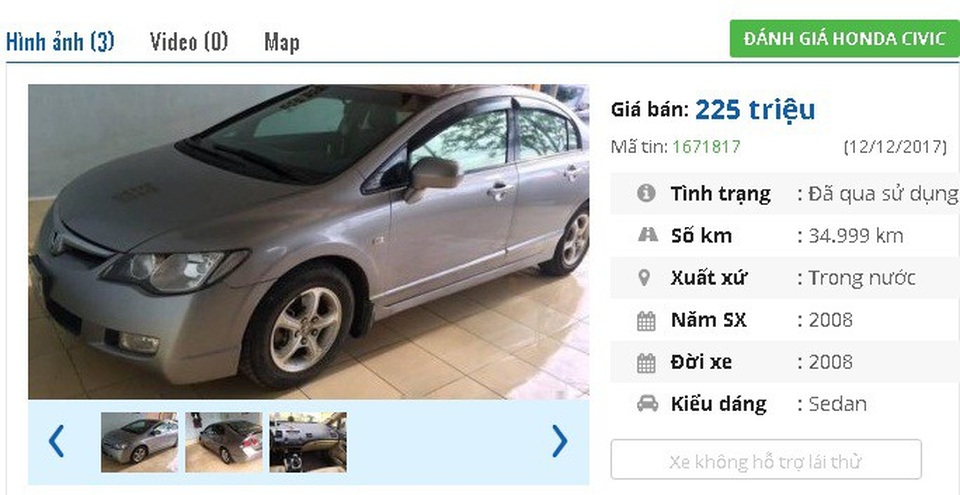 Những chiếc ô tô Honda cũ này đang rao bán tầm giá 200 triệu đồng tại Việt Nam - 6
Chiếc ô tô Honda Civic đời 2008, màu bạc này có giá bán 255 triệu trên thị trường Việt. Xe được quảng cáo là chính chủ đi giữ gìn, cẩn thận, ít va chạm.