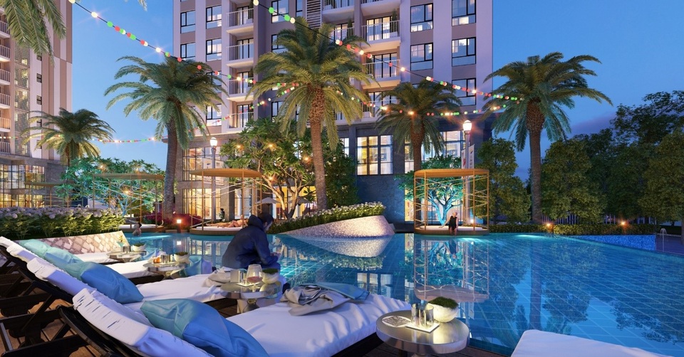 Khám phá không gian sống vượng khí sinh tài - 2 Gem Riverside còn được thiết kế với diện tích hồ bơi cực lớn (3.300m2), trong phong thủy gọi là “minh đường tụ thủy” ắt sẽ mang lại phúc lộc.