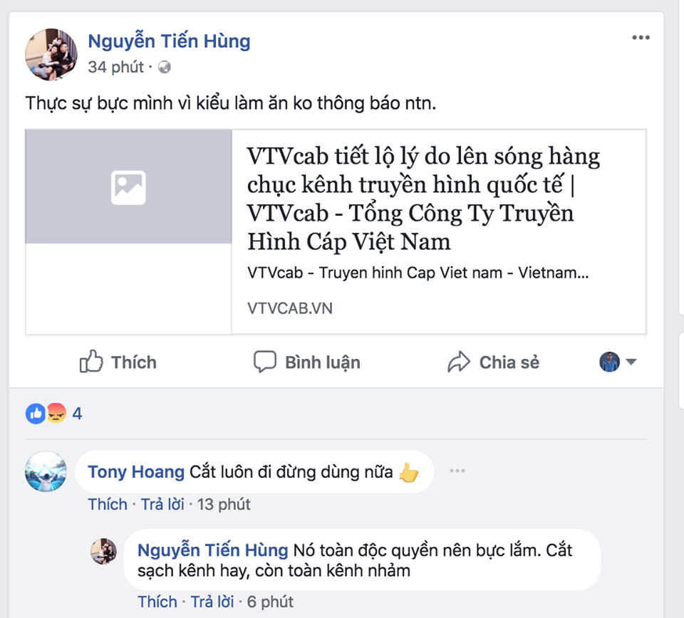 Nhiều khách hàng sử dụng VTVcab ngớ người khi hàng loạt kênh yêu thích bị thay thế - 4
Khách hàng phản ứng với việc VTVcab thay thế hàng loạt kênh truyền hình nổi tiếng, thân thuộc.