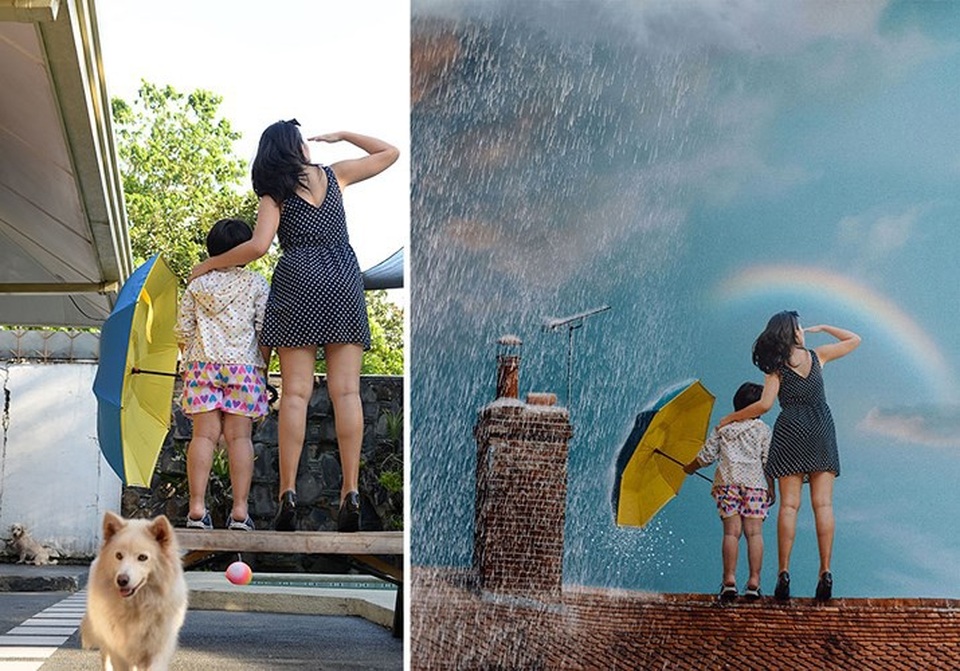 Ngỡ ngàng trước những bức ảnh siêu sáng tạo nhờ "phép màu" Photoshop - 6
Tắm nắng thành ngóng cầu vồng sau mưa.