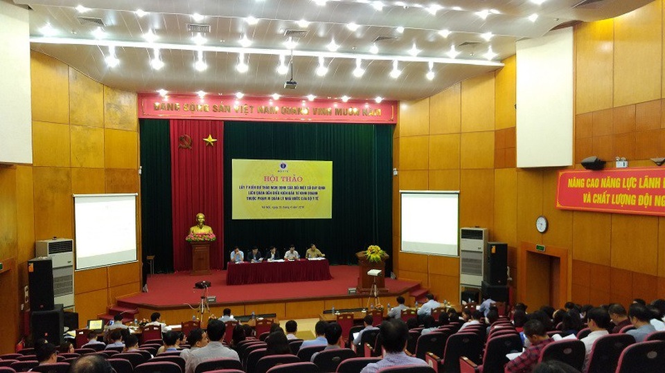 Bộ Y tế dự kiến cắt giảm 1.151 điều kiện đầu tư kinh doanh - 1
Quang cảnh buổi Hội thảo lấy ý kiến dự thảo Nghị định sửa đổi một số quy định liên quan đến điều kiện đầu tư kinh doanh thuộc phạm vi quản lý nhà nước của Bộ Y tế.
