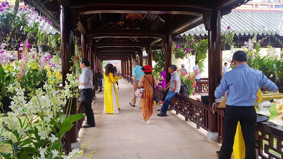 Hơn 1.000 cây kiểng, phong lan tỏa hương sắc tại Hoàng cung Huế - 15
Người dân và du khách thích thú đi dạo trong khu vườn tràn ngập phong lan