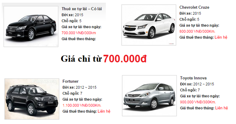 Thị trường cho thuê xe tự lái hút khách dịp 30/4 - 3
Giá cho thuê xe tự lái dao động khoảng từ 500.000 đồng đến 1,5 triệu/ngày tùy loại xe.
