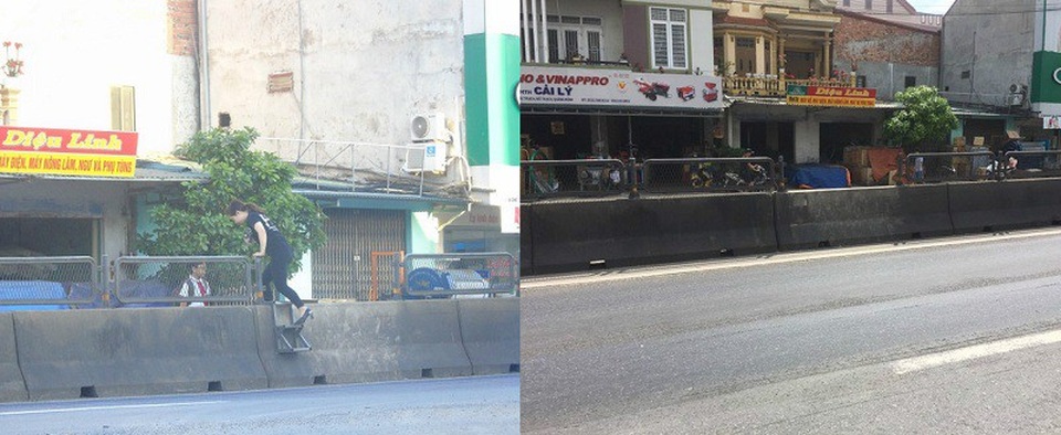 Tháo dỡ những chiếc thang vượt dải phân cách trên quốc lộ - 1 Thang sắt gắn trên dải phân cách Quốc lộ 1A, đoạn qua xã Hải Trạch, huyện Bố Trạch...