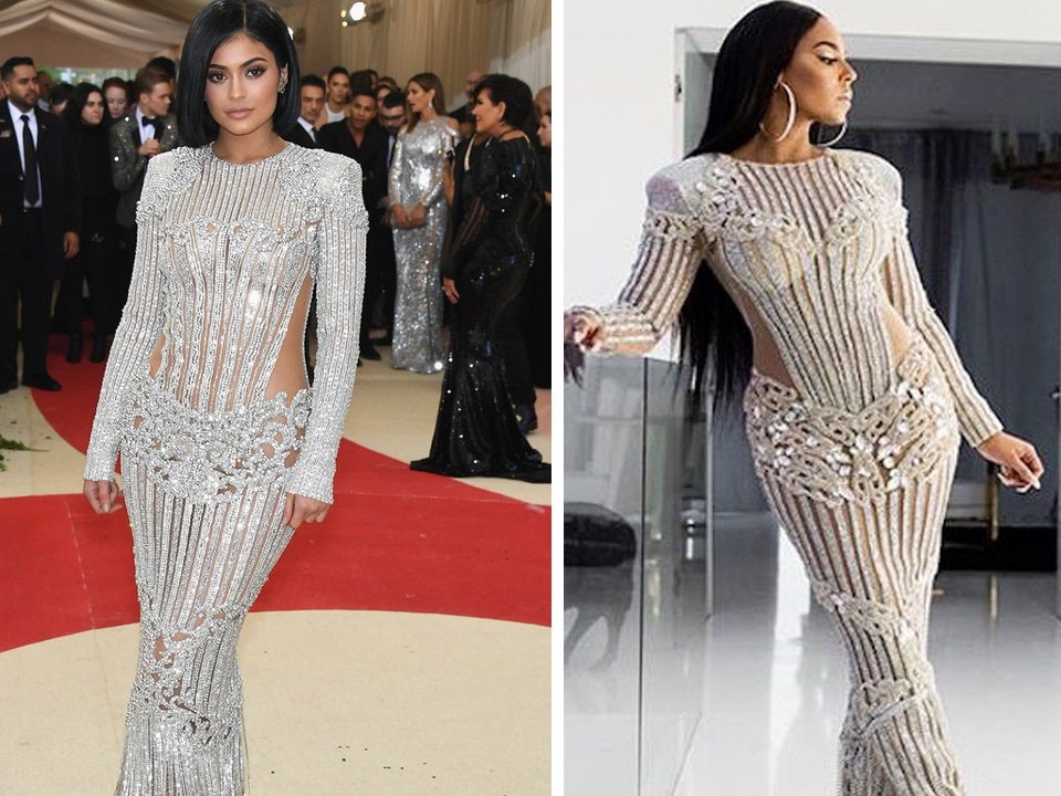 Khi các sao lớn cũng “đụng hàng… chan chát” - 1 Nữ ca sĩ Ashanti (phải) và ngôi sao truyền hình thực tế Kylie Jenner (trái) cùng diện một bộ đầm cách nhau 2 năm. Kylie Jenner đã từng mặc bộ đầm này hồi năm 2016.