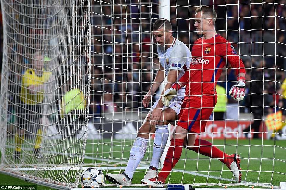 Những khoảnh khắc Barcelona “vùi dập” AS Roma tại Nou Camp - 7
Phút 80, Dzeko rút ngắn tỷ số xuống còn 1-3 cho Roma sau pha dứt điểm cận thành