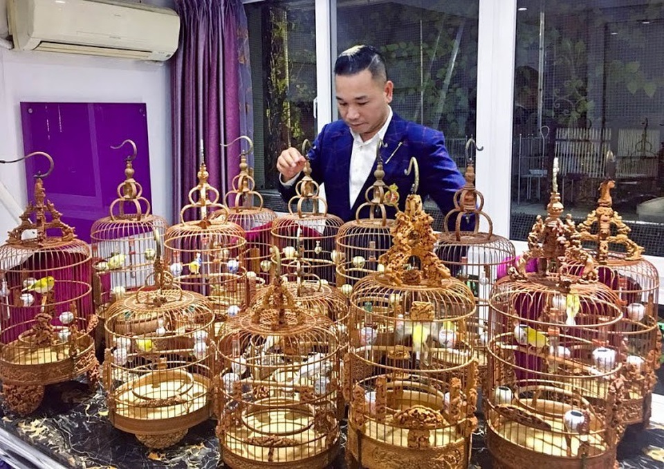 Ngắm chào mào bạch tạng “cực độc” giá 300 triệu của “ông vua chim màu” Việt Nam - 12 Chơi chim đẹp và đắt nên lồng chim của anh Chương cũng thuộc dạng đẳng cấp, đắt đỏ bậc nhất trong đó chủ yếu được anh tìm mua của các nghệ nhân Trung Quốc. Trung bình một chiếc lồng được làm thủ công, chạm khắc tinh xảo có giá từ 50 – 250 triệu đồng, tính cả bộ sưu tập lồng của anh Chương cũng lên tới cả bạc tỷ