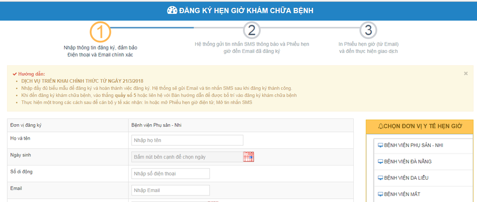 Hoặc đăng kí trực tuyến qua công cụ hẹn giờ khám bệnh trên trang web của các bệnh viện