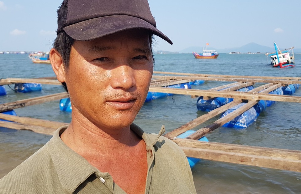 “Thủ phủ” tôm hùm gượng dậy sau bão Damrey - 2 Anh Trần Văn Hải (xã Vạn Lương, huyện Vạn Ninh) là một trong số ít hộ nuôi hải sản trên Vịnh Vân Phong thả nuôi mới sau bão