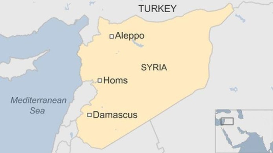 8 tên lửa tấn công căn cứ quân sự Syria giữa lúc căng thẳng - 2 Bản đồ khu vực Homs tại Syria (Ảnh: BBC)