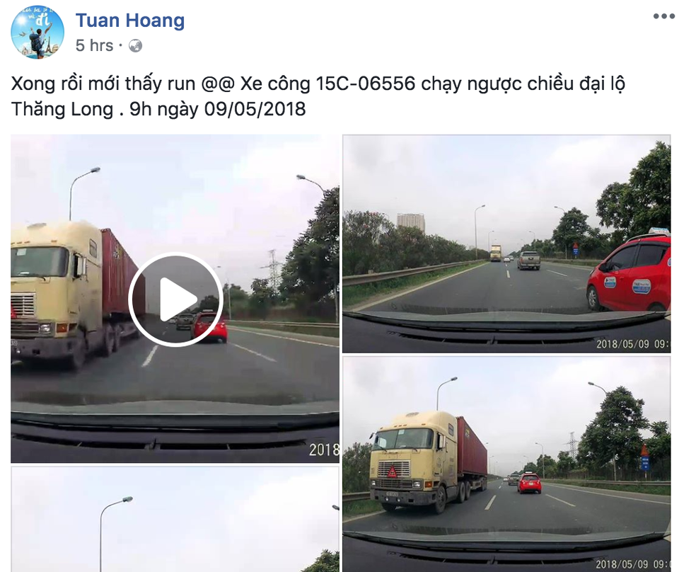 Kinh hoàng xe công-ten-nơ đi ngược chiều trên đại lộ Thăng Long - 1
Tài khoản Tuan Hoang đã đăng lên mạng xã hội clip về sự việc kinh hoàng này.