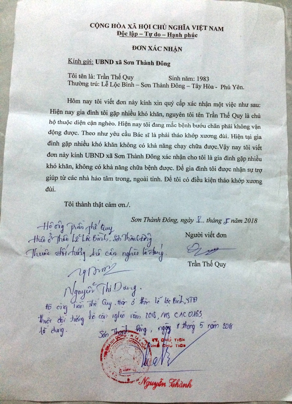 "Hàng ngày, tôi phải dùng đỉa hút máu chính mình cho... đỡ đau !" - 12 Xác nhận của chính quyền địa phương