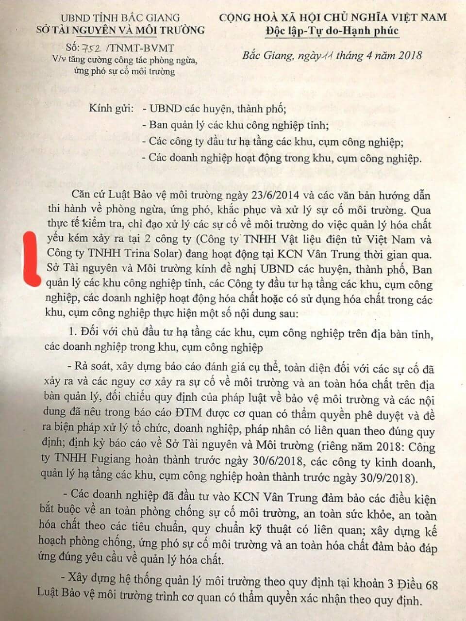 Bắc Giang: Doanh nghiệp quản lý hóa chất yếu kém, Sở Tài nguyên "tuýt còi" khẩn! - 1 Bắc Giang: Doanh nghiệp quản lý hóa chất yếu kém, Sở Tài nguyên "tuýt còi" khẩn! - 1
