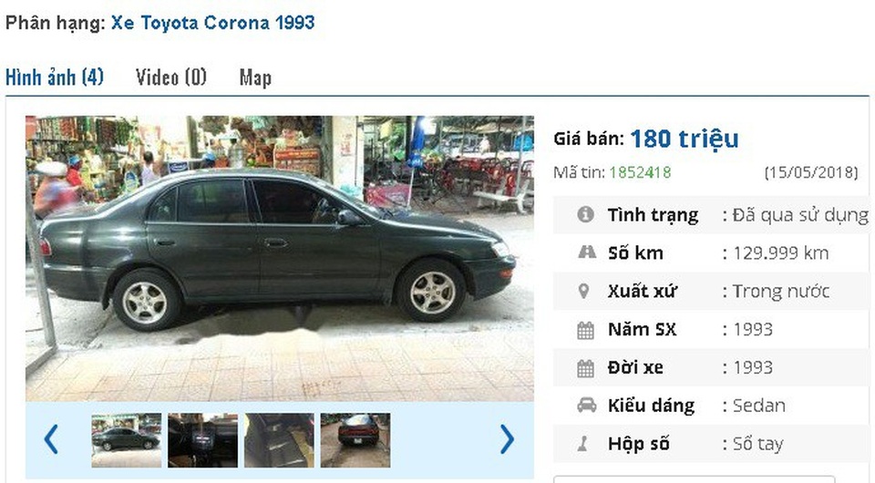 Những chiếc ô tô Toyota cũ này đang rao bán tầm giá 100 triệu đồng tại Việt Nam - 1
Chiếc Toyota Corona sản xuất năm 1993, màu xanh này đang được rao giá 180 triệu đồng.