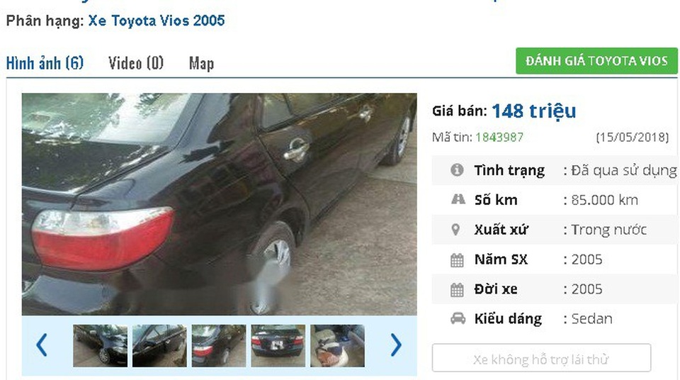 Những chiếc ô tô Toyota cũ này đang rao bán tầm giá 100 triệu đồng tại Việt Nam - 3
Toyota Vios năm 2005, màu đen có giá 148 triệu đồng. Theo người bán rao thì xe “đăng kiểm còn, điều hòa lạnh, gương kính chỉnh điện. Xe máy rất êm gầm bệ chắc chắn, đi rất thích”.