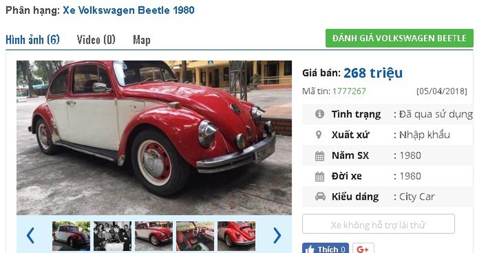 Những chiếc ô tô Volkswagen cũ đang rao bán tầm giá 200 triệu đồng tại Việt Nam - 3
Chiếc Volkswagen Beetle đời 1980, nhập khẩu được quảng cáo là “đẹp xuất sắc từ trong ra ngoài” này có giá rao bán là 268 triệu đồng.