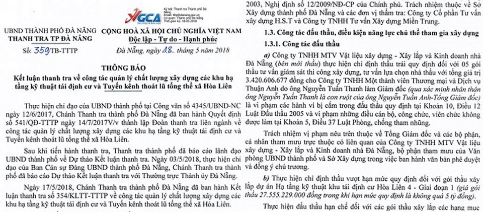 Tổng giám đốc DN nhà nước chỉ định 5 gói thầu cho con trai - 1
Kết luận của Thanh tra Đà Nẵng