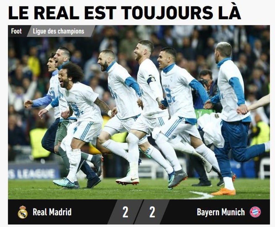 Tờ LEquipe (Pháp) có bài viết: Tại sao luôn là Real Madrid?. Câu nói này mô phỏng dòng chữ nổi tiếng trên áo của Balotelli: Tại sao luôn là tôi?