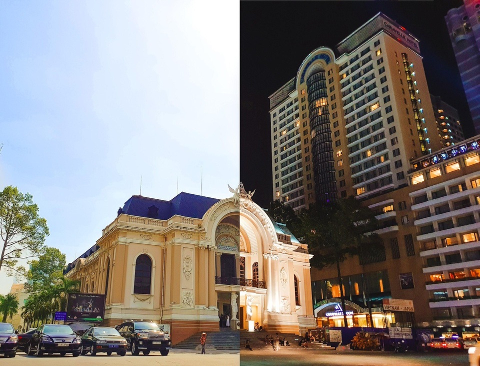 Chuyện 69: những điều chưa kể về nét đẹp Sài Gòn - 3 Nhà hát thành phố thay đổi từ vẻ uy nghi, trầm mặc của một công trình cổ kính vào ban ngày trở nên nguy nga, tráng lệ trong ánh đèn khi đêm về. Màu vàng nhạt ánh mặt trời lúc 6h sáng và sáng lung linh của ánh đèn 9 giờ tối thực sự đã mang đến diện mạo mới giữa ngày và đêm cho công trình cổ này.