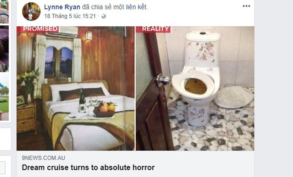 Hải Phòng vào cuộc vụ khách Tây tố dịch vụ tàu du lịch “đầu voi đuôi chuột” - 1 UBND TP. Hải Phòng vào cuộc vụ du khách tố dịch vụ tàu du lịch đầu voi đuôi chuột (ảnh FB Lynne Ryan)