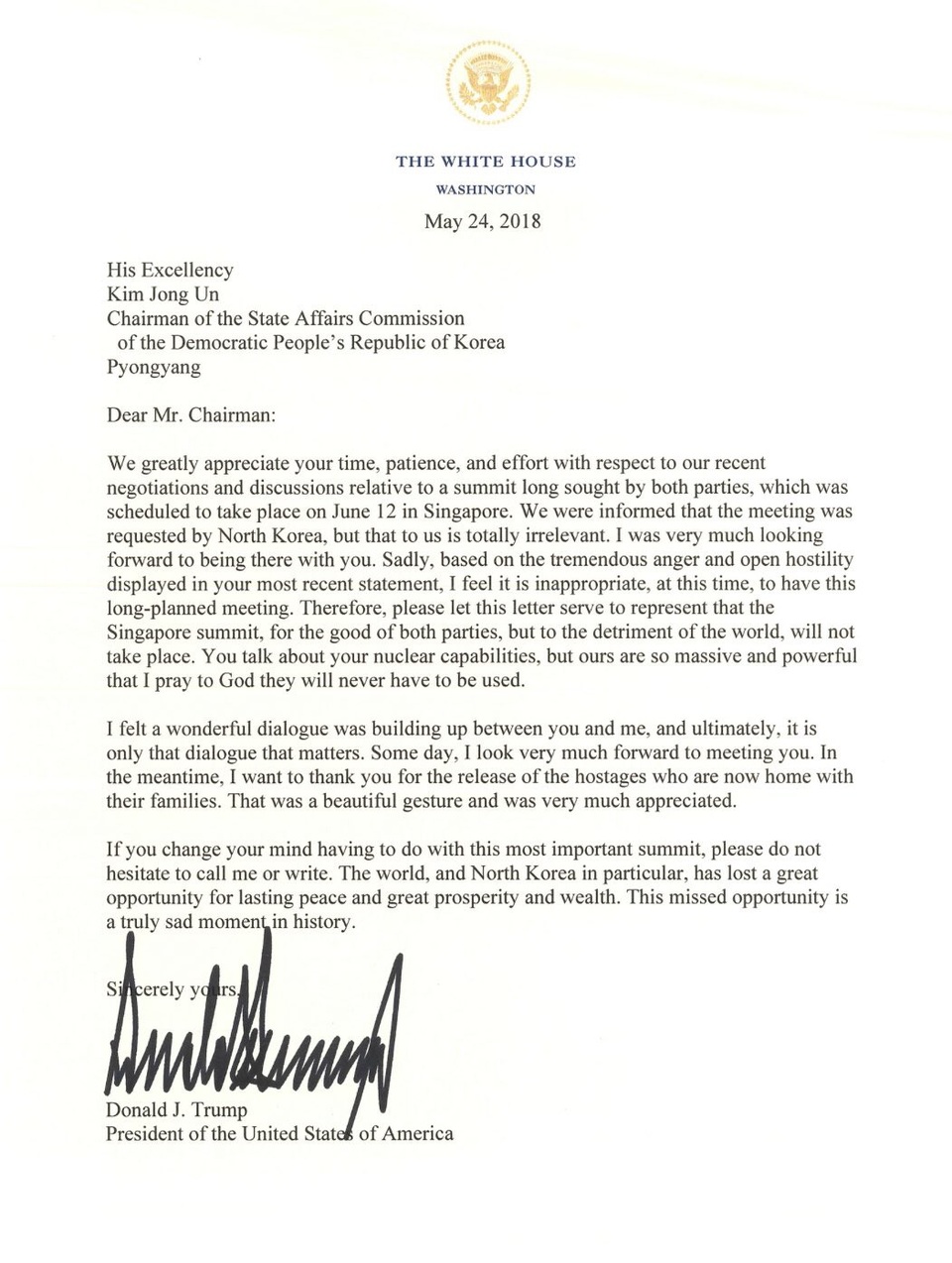 Nguồn cơn khiến ông Trump đột ngột quyết định hủy thượng đỉnh Mỹ - Triều - 2 Bức thư gửi nhà lãnh đạo Kim Jong-un của Tổng thống Donald Trump (Ảnh: Nhà Trắng)
