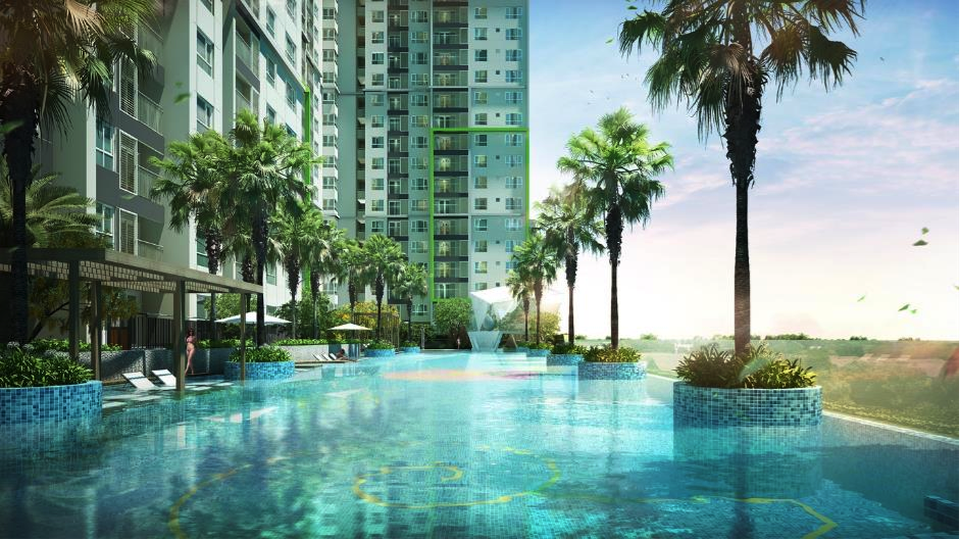 Seasons Avenue khai trương bể bơi theo phong cách nghỉ dưỡng Singapore - 1 Nước tràn bờ che lấp thành bể tạo cảm giác bất tận.