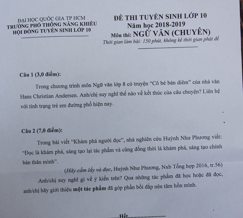 “Tình trạng trẻ em đường phố” vào đề thi chuyên Văn lớp 10 - 1 Đề văn chuyên vào lớp 10 của trường Phổ thông Năng khiếu