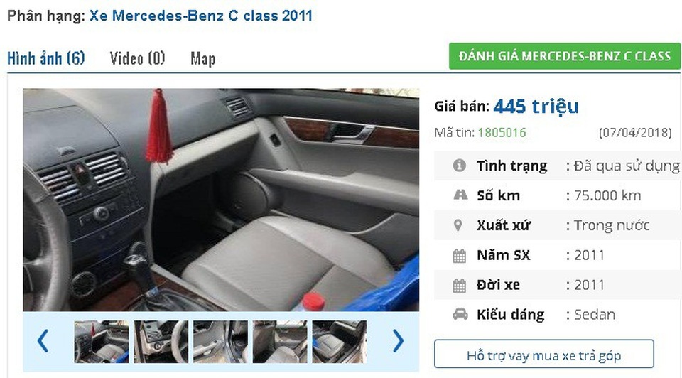 Những chiếc ô tô Mercedes cũ này đang bán tầm giá 400 triệu đồng tại Việt Nam - 3
Chiếc Mercedes C200 sản xuất 2011, màu xám này rao bán giá 445 triệu đồng. Xe giới thiệu là “gia đình, bao zin toàn bộ. Xe cũ, máy êm, chạy khỏe, không hỏng hóc gì, mua về chỉ việc chạy”.