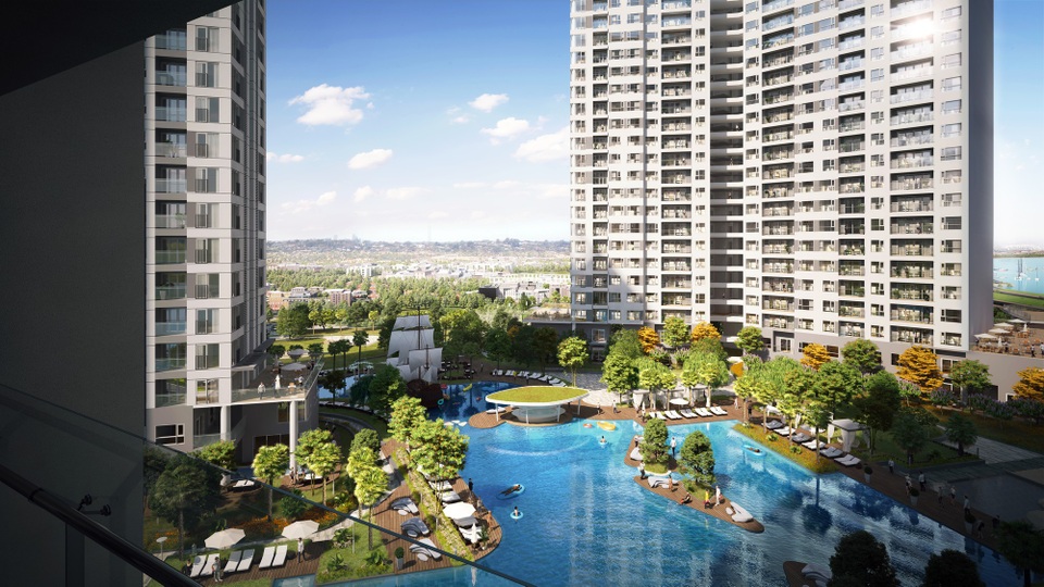 Hai phong cách thiết kế đầy ấn tượng tại tòa tháp Brilliant, Diamond Island - 1
Tầm nhìn về nội khu tuyệt đẹp từ tòa tháp Brilliant