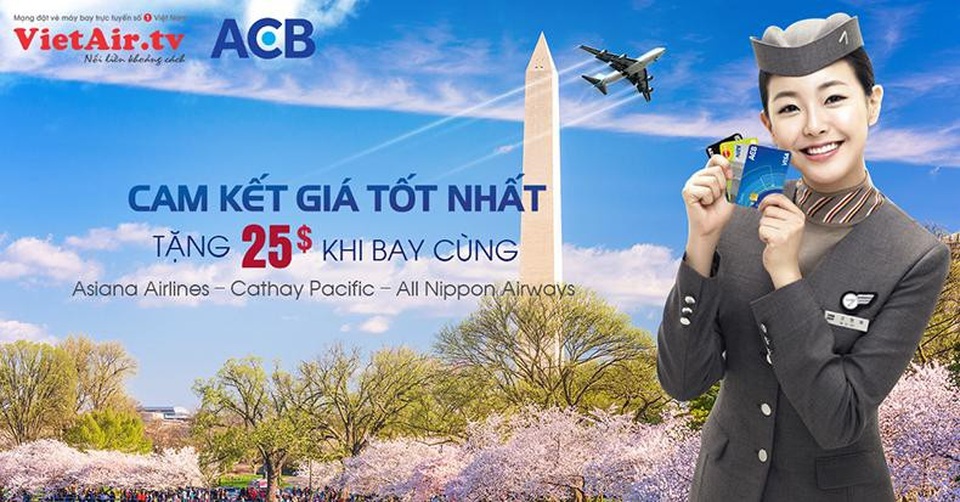 Đặt vé máy bay nhận ngay 25USD cho các chủ tài khoản ACB - 1 Đặt vé máy bay nhận ngay 25USD cho các chủ tài khoản ACB - 1